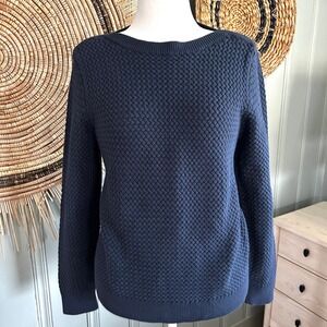 L.L .Bean Women's 2X PLUS Midweight Cotton Pullover Indigo Blue Textured Sweater
